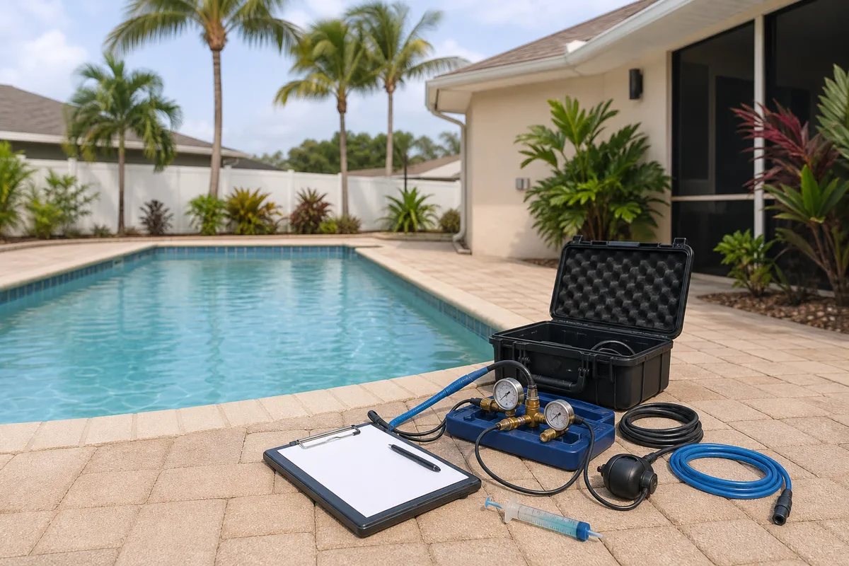 Sarasota pool deck and waterline context for leak detection planning